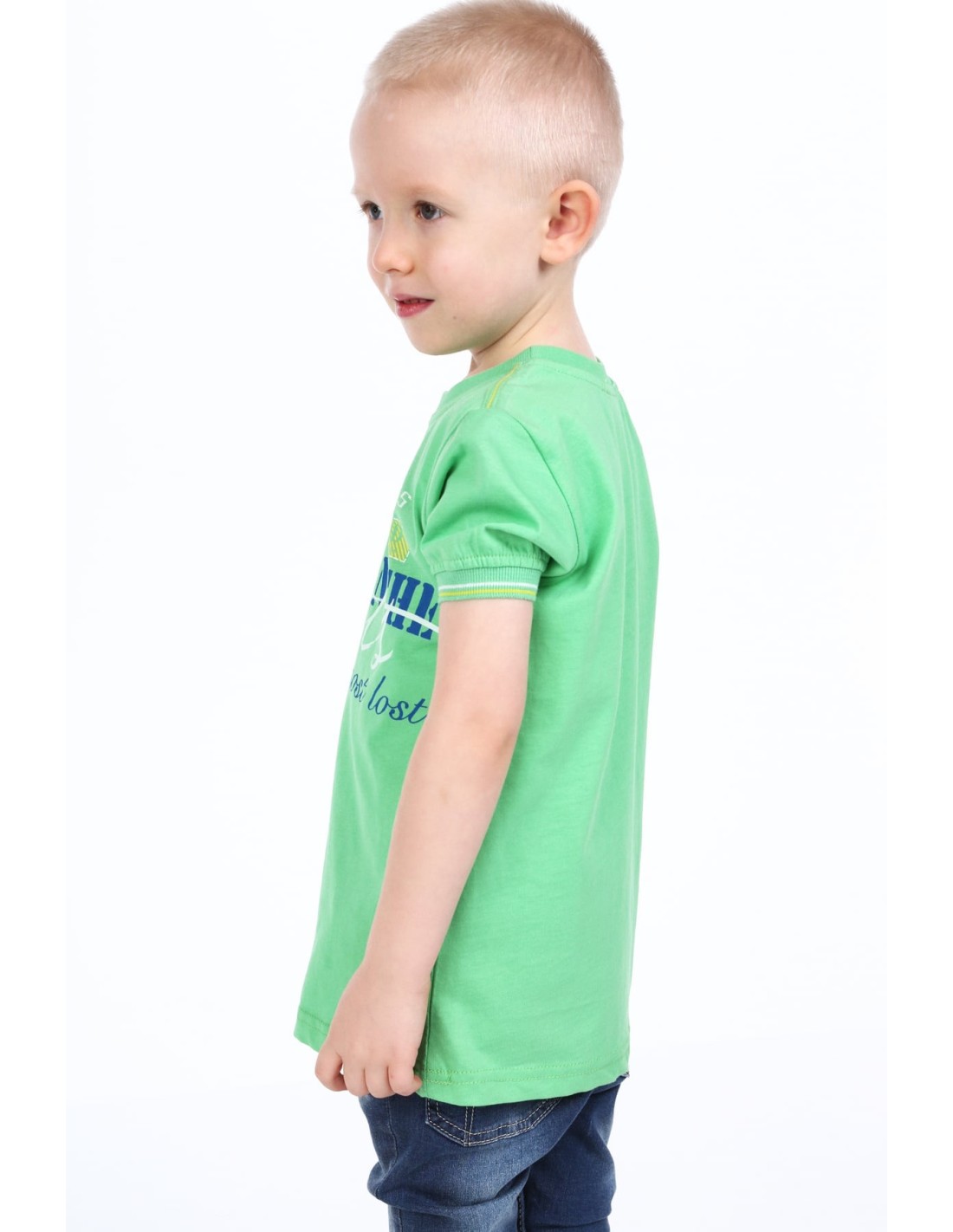 Green boys\' t-shirt with inscriptions NDZ7357 - Online store - Boutique